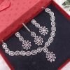 Pari American Diamond Pink Necklace Set With Maangtika