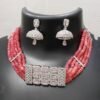 Rose American Diamond Pink Necklace Set