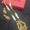 Priyanka Gold Plated Long Emerald Green Necklace Set