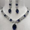 Marine American Diamond Blue Oval Shape Necklace Set