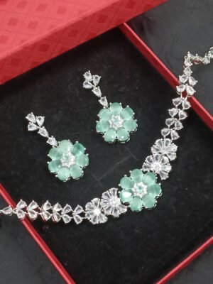Azure American Diamond Mint Green Necklace Set