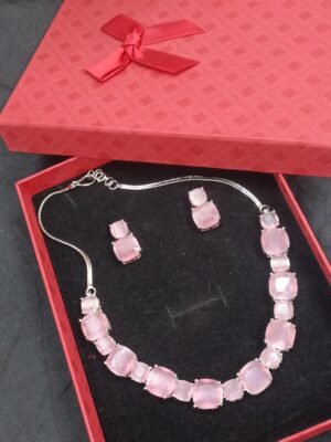 Zade American Diamond Pink Necklace Set