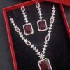 Jorjiya American Diamond Maroon Necklace Set