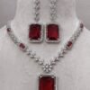 Jorjiya American Diamond Maroon Necklace Set