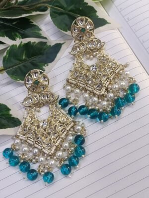 Nandini Ethnic Teal Chandelier Earrings