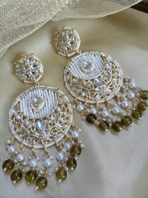 Pihu Olive Green Gold Plated Chandbalies Earrings