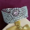 Designer American Diamond Pink Silver Plated Bracelet