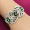 Designer American Diamond Emerald Silver Plated Bracelet
