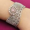 Designer American Diamond Pink Silver Plated Bracelet