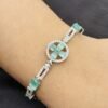 Rosy Cubic Zirconia Mint Green Silver Plated Bracelet