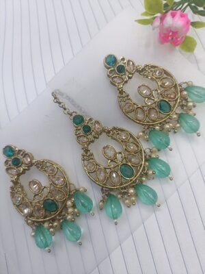 Aarohi Mint Green Maangtika Set