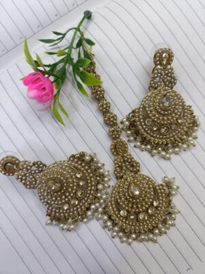 Wahira White Gold Polished Maangtika Set