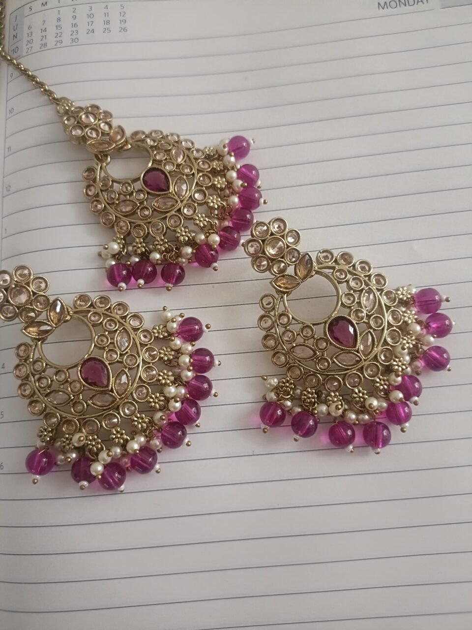 Prisha Purple Maangtika Set