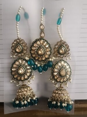Tiara Teal Green Maangtika Set