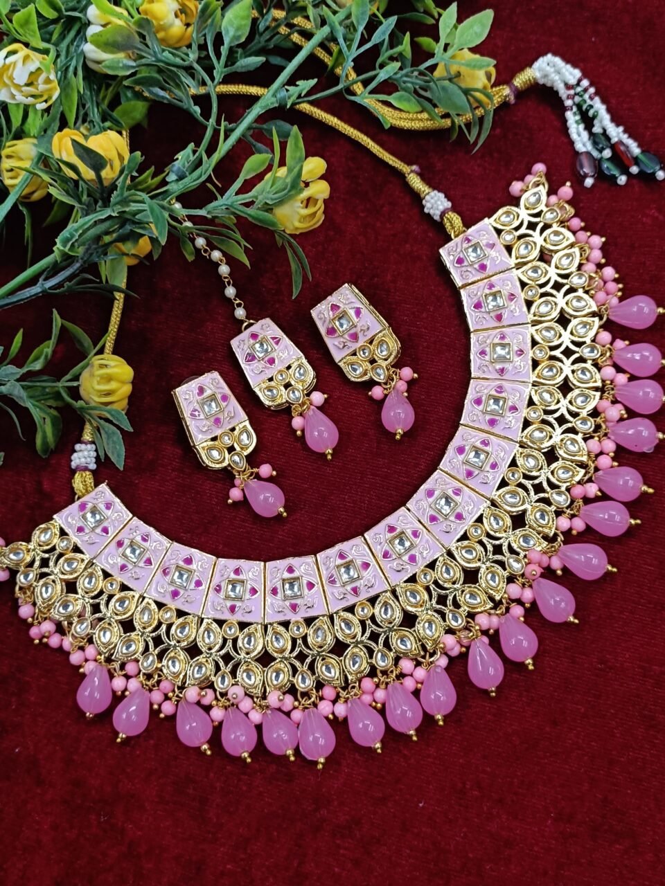 Shreya Meenakari Kundan Pink Necklace Set