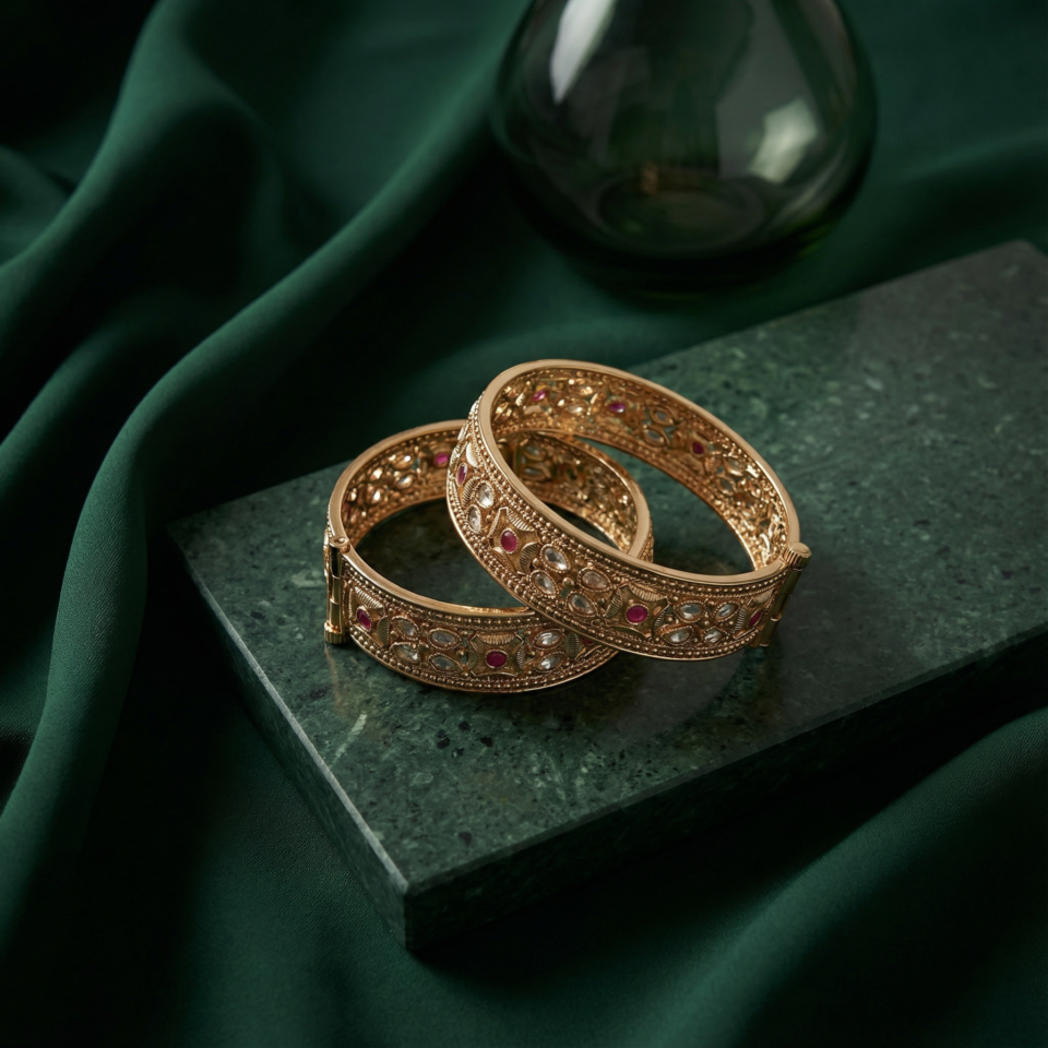 Aanvi Gold Plated Openable Ruby Bangles