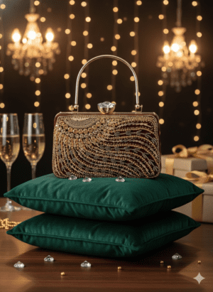 Crystle Bloom Dabka Work Maroon Clutch