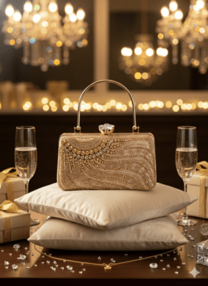 Crystle Bloom Dabka Work Pink Clutch