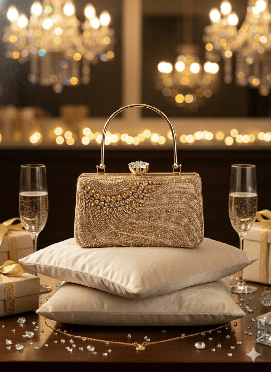 Crystle Bloom Dabka Work Pink Clutch