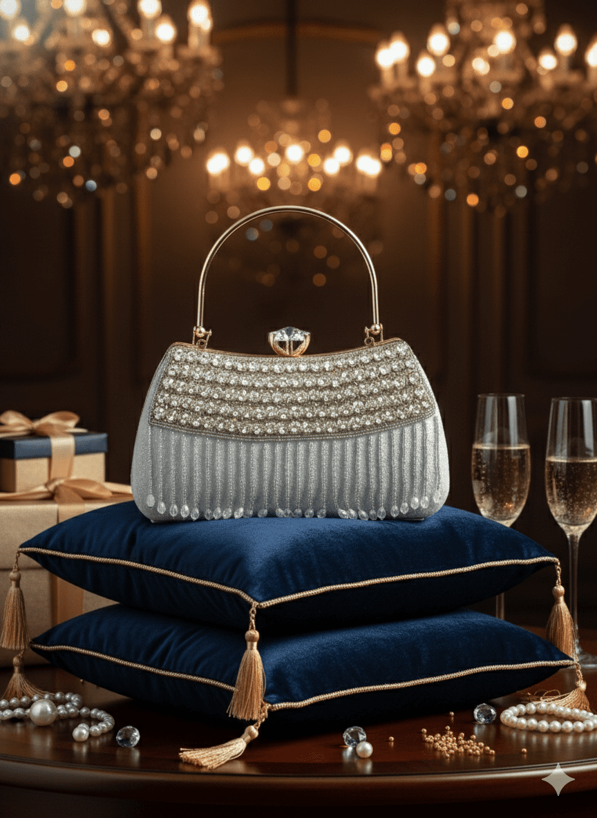 Crystle Dazzle Silver Clutch