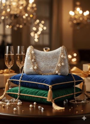 Shimmry Textured Golden And Silver Party Clutch