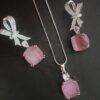 American Diamond Pink Elegance Bow Pendant Set