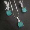 American Diamond Elegance Mint Green Bow Pendant Set