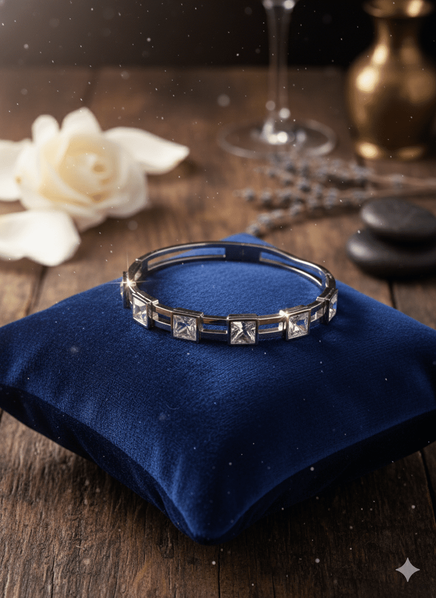 Trendy Silver Polished Diamond Studded Bracelet