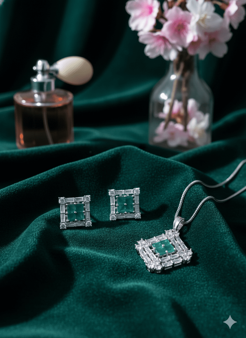 Royal Amethyst Spark Green Pendant Set