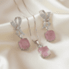 American Diamond Pink Elegance Bow Pendant Set