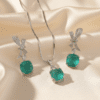 American Diamond Elegance Mint Green Bow Pendant Set