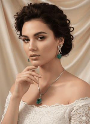 American Diamond Elegance Mint Green Bow Pendant Set