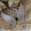 Royal Emerald Green Feather Necklace Set With Maangtika
