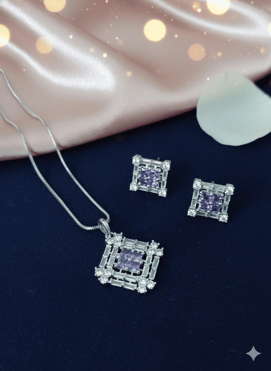 Royal Amethyst Spark Purple Pendant Set