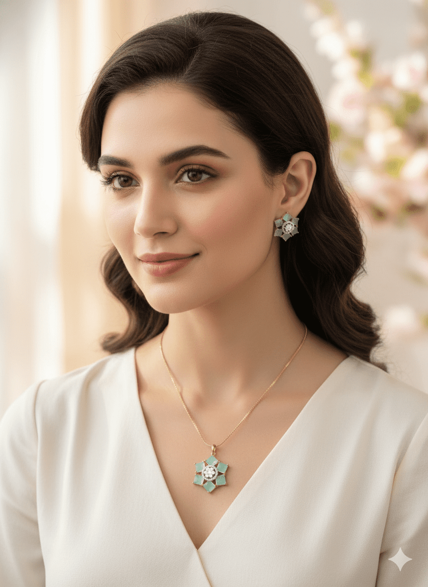 Mint Bloom Floral Pendant Set