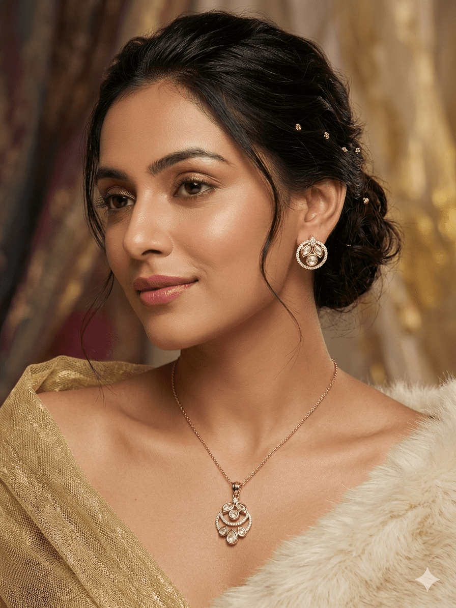 Golden Dewdrop Moissanite Pendant Set