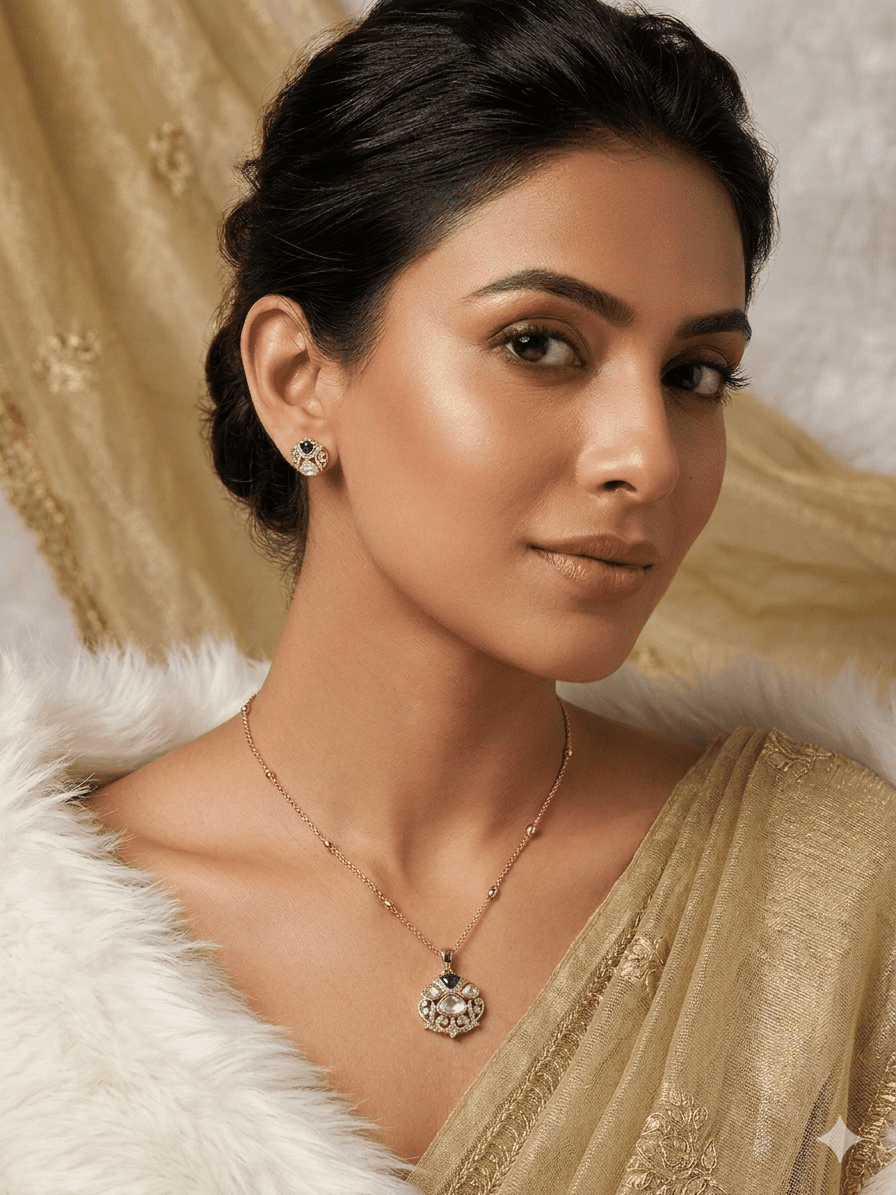 Radiant Charm Emrald Moissanite Pendant Set