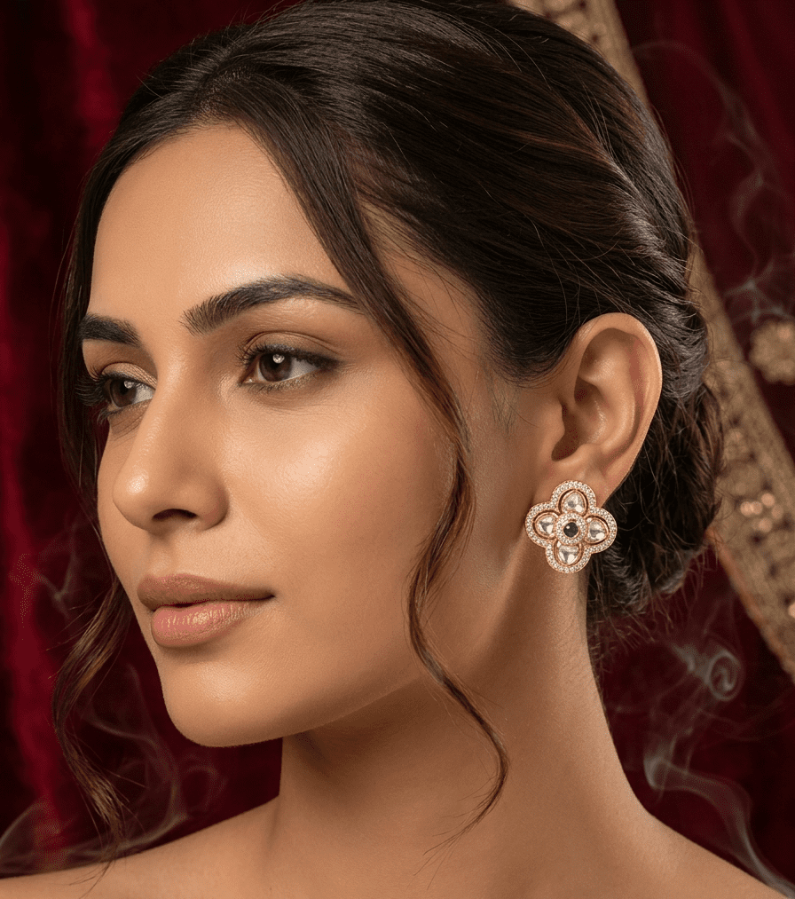 Green Bloom Floral Stud Earrings