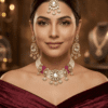 Royal Pink Bloom Polki Necklace Set with Maang Tikka