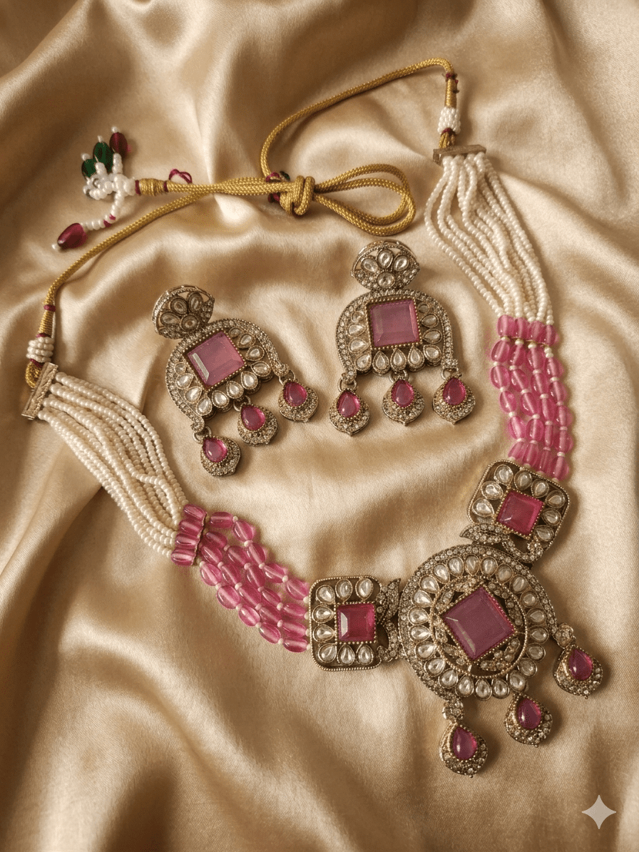 The Aarya Square Kundan & Blush Pearl Set