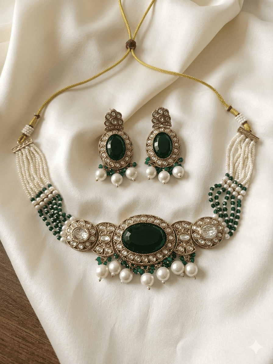 The Emerald Empress Antique Choker & Earring Set