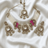Royal Pink Bloom Polki Necklace Set with Maang Tikka