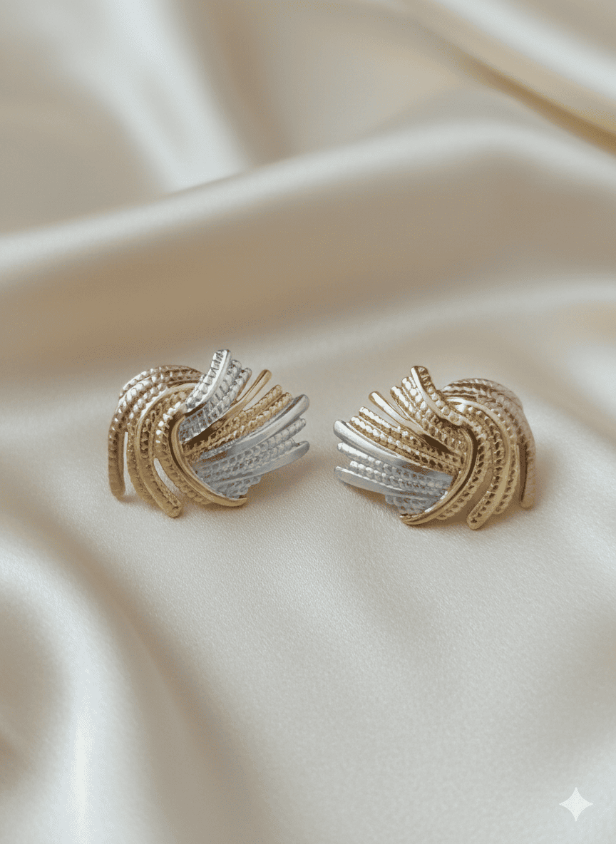 Twilight Twist Tri-Tone Stud Earrings
