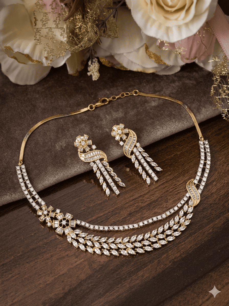 Celeste Bloom Floral Gold Polished Necklace Set