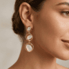 Jade Bloom Circle Drop Off White Earrings